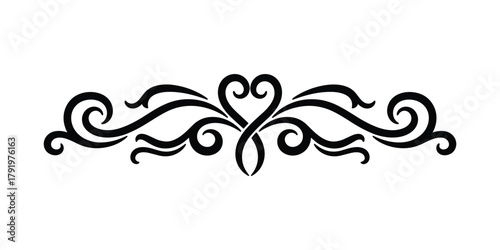 Ornamental scroll heart design. Ornate flourish border for text or invitation. Classic decoration.