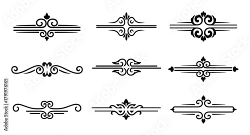 Ornate decorative text dividers featuring elegant scrollwork and flourish designs for document embellishment