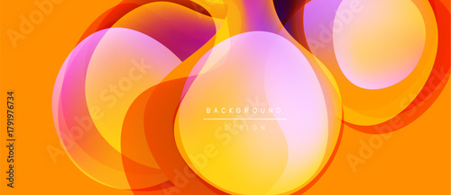 Abstract shapes overlap, creating vibrant orange, pink, purple gradients. Modern design feels energetic, dynamic. Background text reads background design.