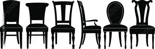 A diverse collection of classic and elegant chair silhouettes, showcasing various traditional and vintage furniture designs and styles.