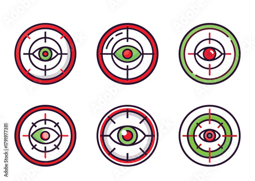 Eye in target illustrations depict surveillance and monitoring, representing precision and focus