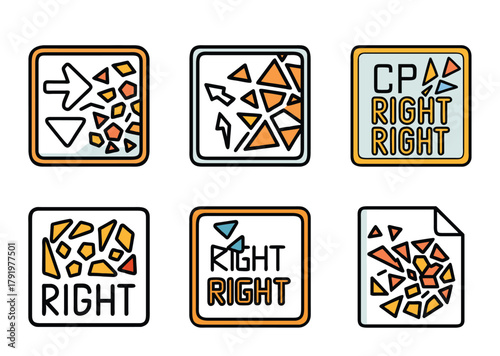 Geometric abstract icons for business and finance with right choices and directions