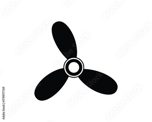 Propeller icon black. Fan blades vector. Outline graphic for air circulation or aircraft.