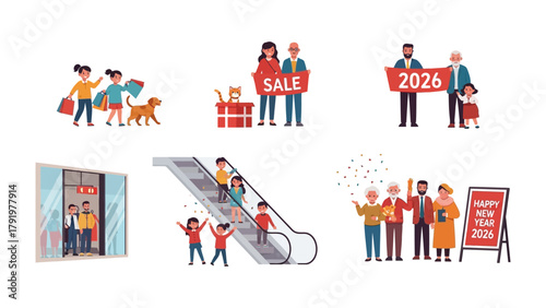 The New Year's Shopping Spree: A Collection of moments, celebrating the spirit of the upcoming new year. Gathering moments, festive retail, family shopping spree and embracing the festive vibe.