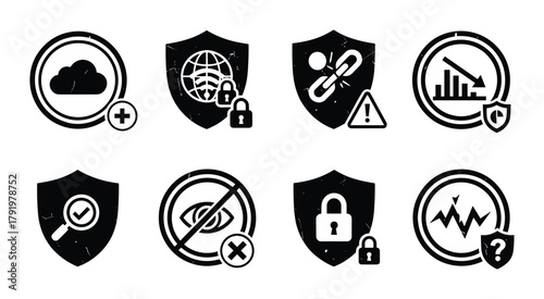 Secure online information and privacy. Internet safety, data protection cyber security icon set.