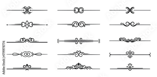 Set of decorative calligraphic text dividers, collection of ornate scroll borders vector