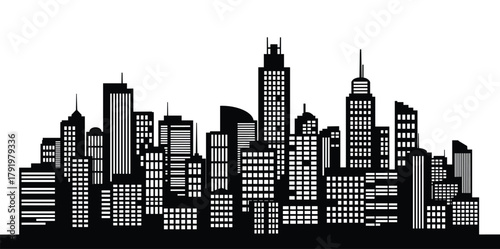 Silhouette of modern city skyline. abstract urban landscape with tall buildings and skyscrapers.