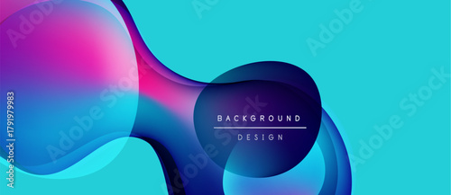 Abstract fluid shapes, vibrant colors, turquoise background. Modern design elements create dynamic visual impact. Text reads background design.