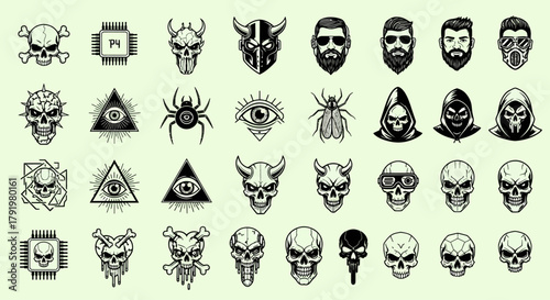 Collection of Dark Halloween Skull Designs for Graphic Projects