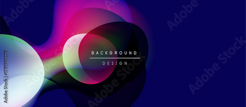 Abstract fluid shapes, vibrant colors blend. Dark background emphasizes glowing curves, modern design element.