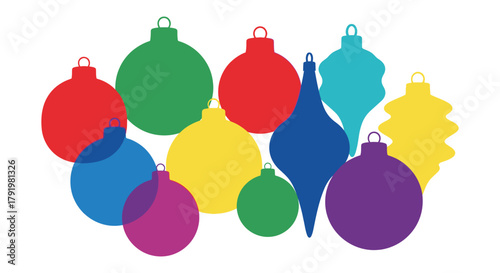Fotografia Colorful assortment of christmas ornaments in various shapes and sizes on white