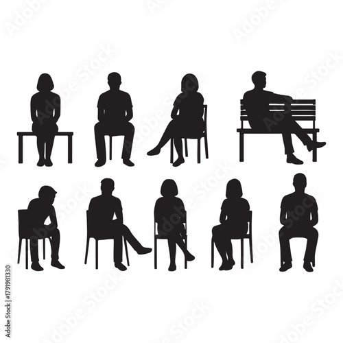 men and women and teenagers sitting on bench or chair vector