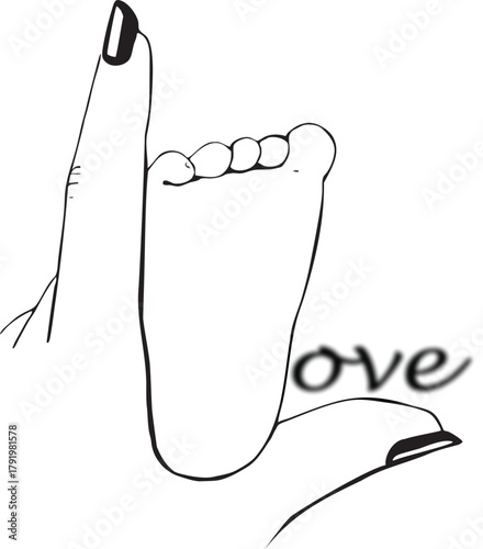 Hand and baby foot forming letter L with word love