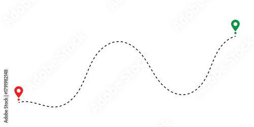 Map Route with Dotted Line and GPS Location Pointers - Navigation and Travel Path Vector in eps 10.
