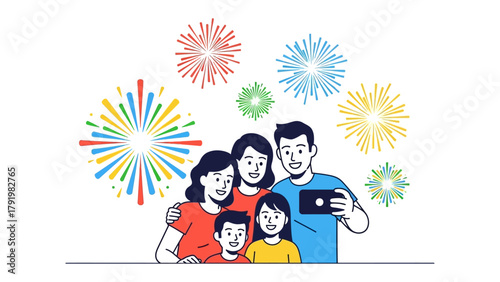 Festive Family: A family unit captures a joyful moment with fireworks. It's a colorful spectacle of togetherness and celebration.