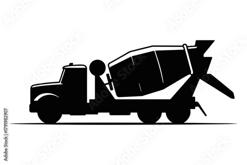 Concrete Mixer Truck Silhouette Construction, Heavy Equipment, Transportation Icon for Industry and Building Projects