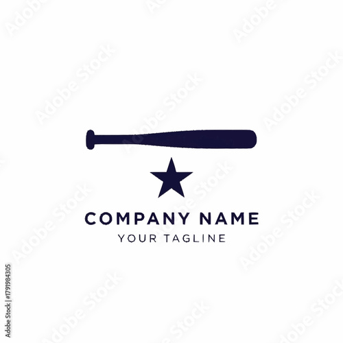 Minimalist sports logo design with a baseball bat and star.