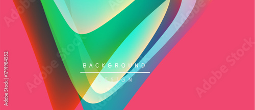 Abstract vibrant design. Smooth flowing lines create dynamic visual impact. Pink backdrop complements colorful gradients. Modern aesthetic.