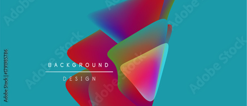 Abstract vibrant design features overlapping colorful shapes. Turquoise background complements red, yellow, blue gradients. Text reads background design.