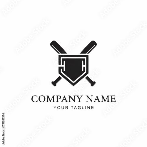 Baseball Shield Emblem with Crossed Bats Logo Design.