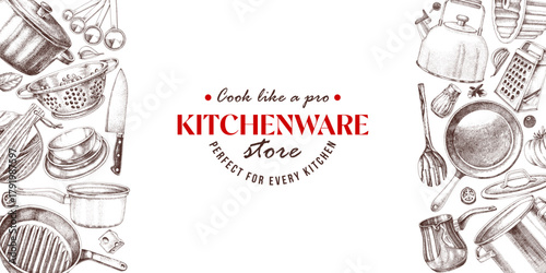 Banner with hand drawn kitchen utensils
