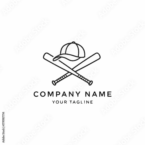 Baseball Cap and Crossed Bats Logo Design.