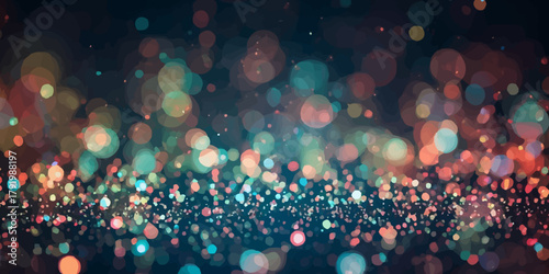 A glowing, colorful crowd of people at a bright night concert celebration