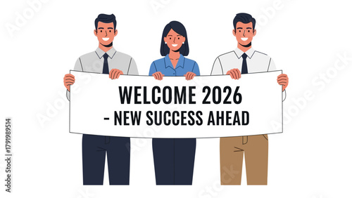 Welcome 2026: Embracing new success ahead, a diverse team conveys a hopeful message for the upcoming year