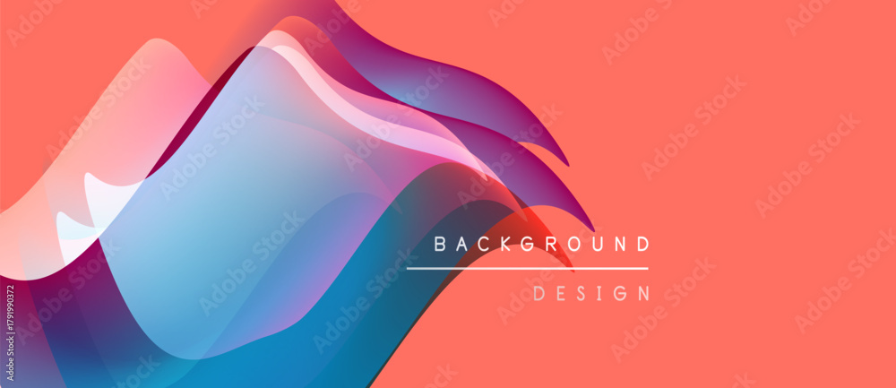 Naklejka premium Abstract waves, vibrant colors, coral background. Modern design elements create dynamic visual impact. Text reads background design.