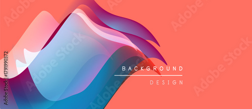 Abstract waves, vibrant colors, coral background. Modern design elements create dynamic visual impact. Text reads background design.