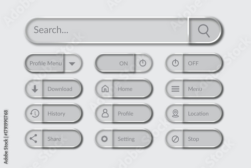 Luxury Liquid Glass Effect, Abstract Liquid Glass Effect, Transparent glass shapes set with soft glowing edges. Realistic clear geometric frames including  many icon or shapes for UI, web design.