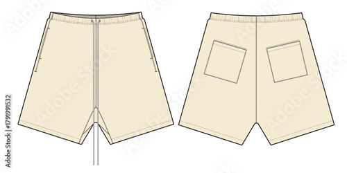 Athletic shorts mockup template vector design technical illustration.