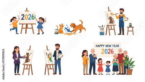 Artistic Moments: Diverse scenes unfold, each a glimpse into the joyful creativity of people and animals, from painting to shared celebrations of life. 