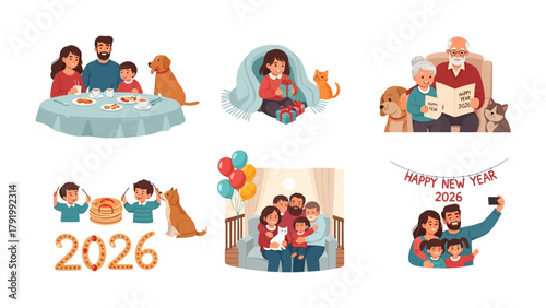 Family Moments and Celebrations: A heartwarming collection of illustrations showcases the intimate moments and joyful celebrations of a family, filled with love, togetherness, and cherished memories.