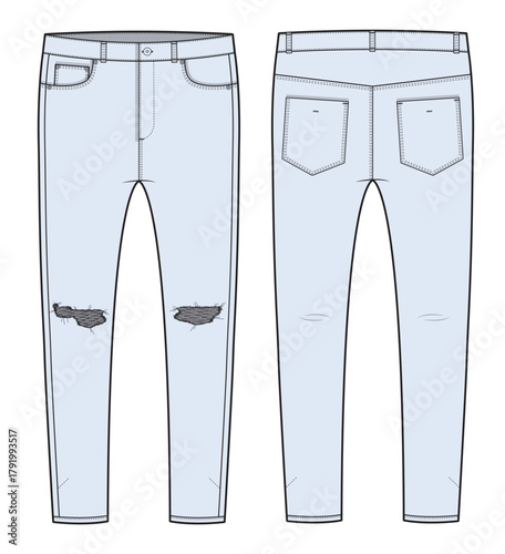 Male jeans pant mockup template vector design technical illustration.