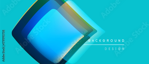 Abstract geometric shapes overlap creating vibrant turquoise gradient effect. Modern design element suitable for backgrounds, presentations.