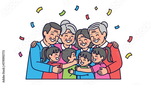 Family bond: Capturing the warmth and unity of a multi-generational family, filled with happiness. The scene evokes a deep sense of belonging and affection.