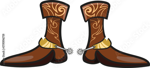 Decorative Cowboy Boots with Spurs Vector Illustration