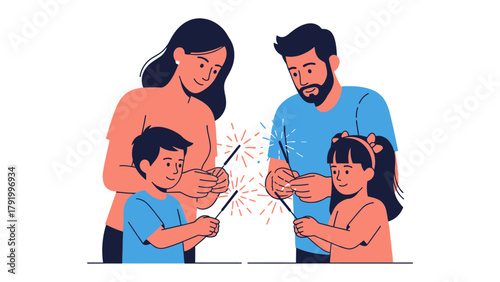 Family bonding: A family shares a joyous moment as they celebrate with sparklers. A warm, touching portrayal of connection and togetherness.
