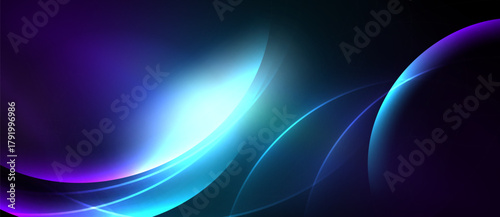 Abstract flowing lines, vibrant blues, purples, bright light source. Smooth gradients create dynamic visual effect. Modern design.