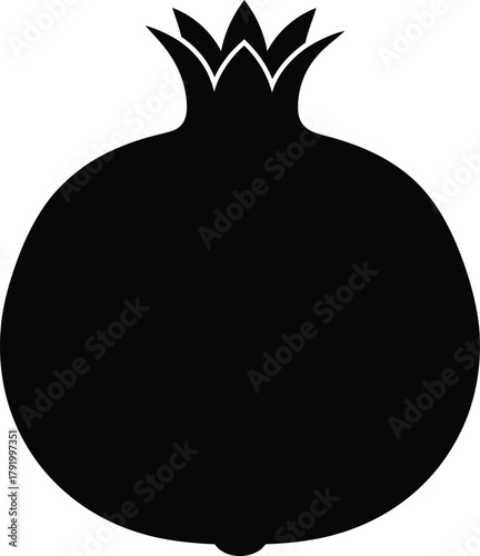 Simple black silhouette of a pomegranate fruit with crown