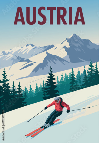  Ski poster austria vector for winter travel and alpine resort design