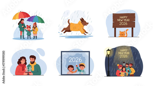 New Year 2026: An enchanting array of images unveils the heartwarming essence of the upcoming year, from families enjoying rain to the adorable sight of a pet dog. Every scene conveys joy, unity.
