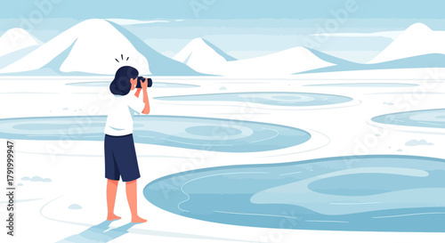 Illustrative arctic exploration: A photographer captures the glacial landscape beauty