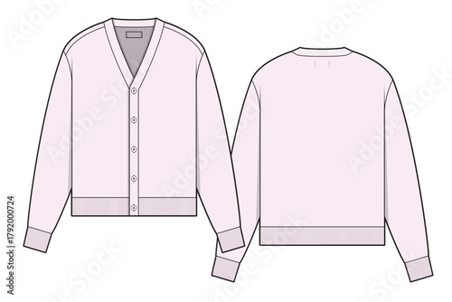 Cardigans design technical flat sketch vector mockup template.