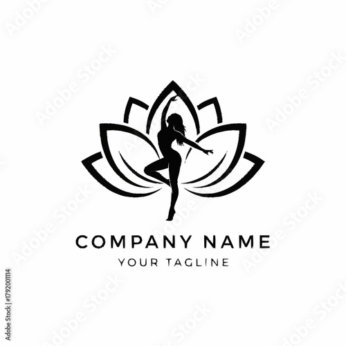 Elegant Silhouette of a Dancer in Lotus Flower Logo Design.