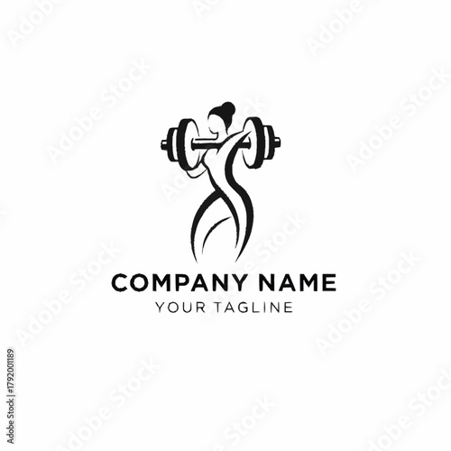 Stylized female figure lifting a barbell in a fitness logo design.