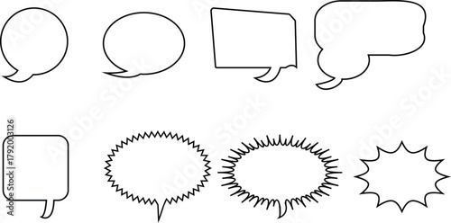 Speech bubble comic chat message – outline talk balloon vector set