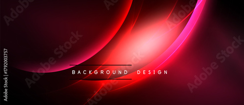 Abstract red background. Smooth curves, bright highlights create dynamic visual effect. Modern design elements present.