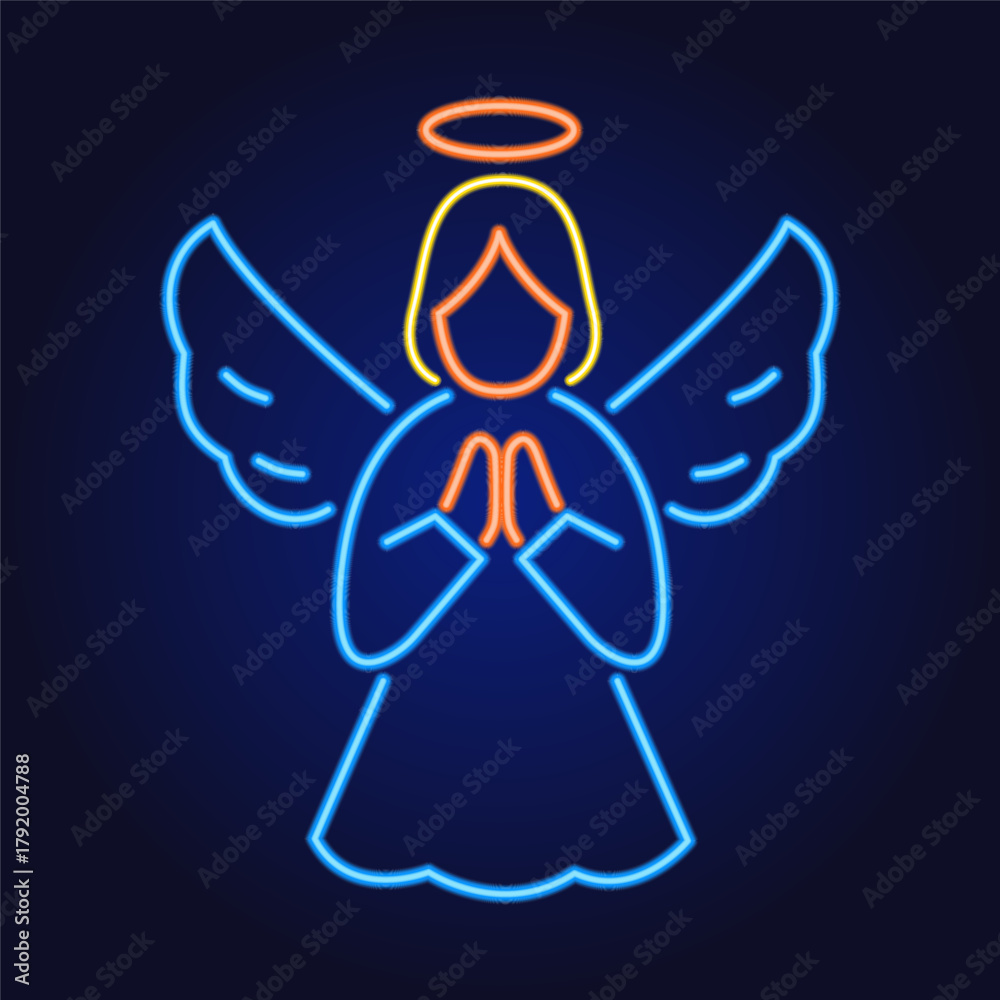 Obraz premium Neon Christmas angel icon vector illustration